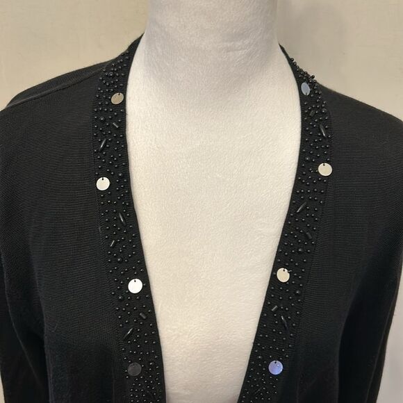 Investments black beaded sequined long sleeve open cardigan Size L EUC - Picture 3 of 8